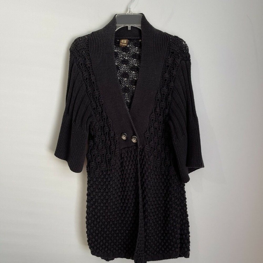 Boo Gemes Black Open Knit Duster Cardigan Sweater